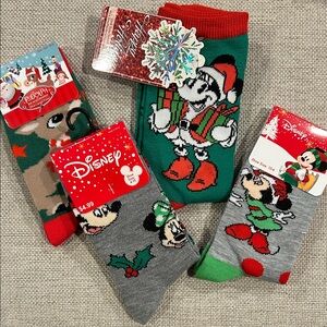 Holiday Themed Socks - 4 pairs - NEW DISNEY AND RUDOLPH